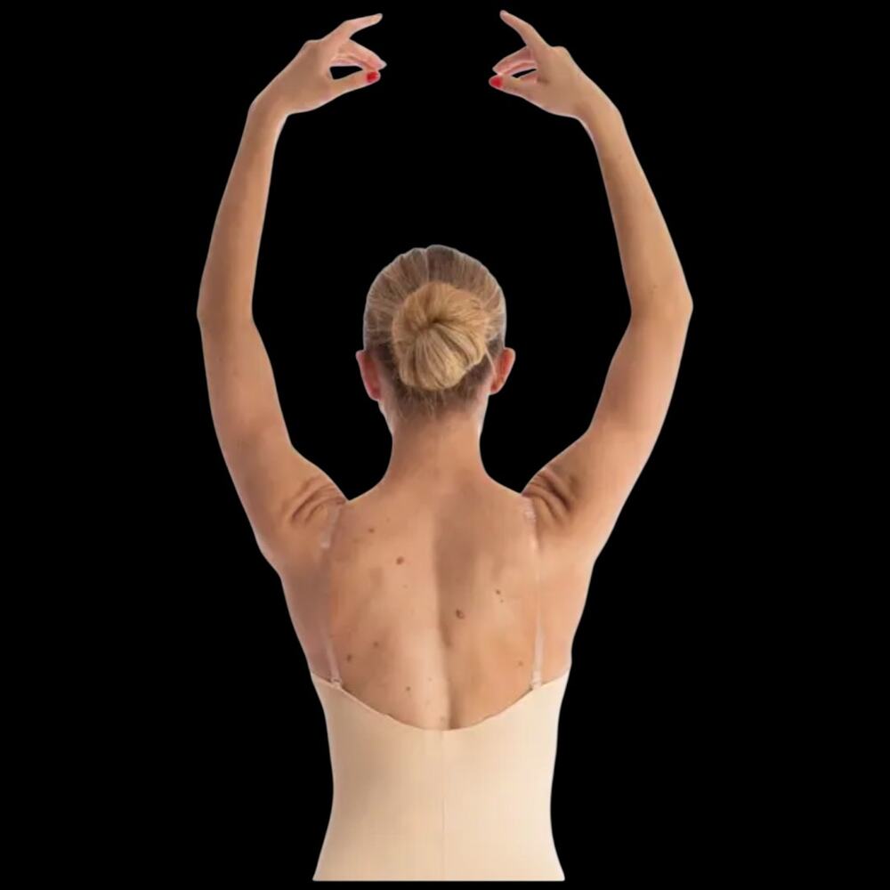 NWOT Capezio Nude Camisole-Style Leotard with Clear Transition Straps Sz Medium - Picture 4 of 8